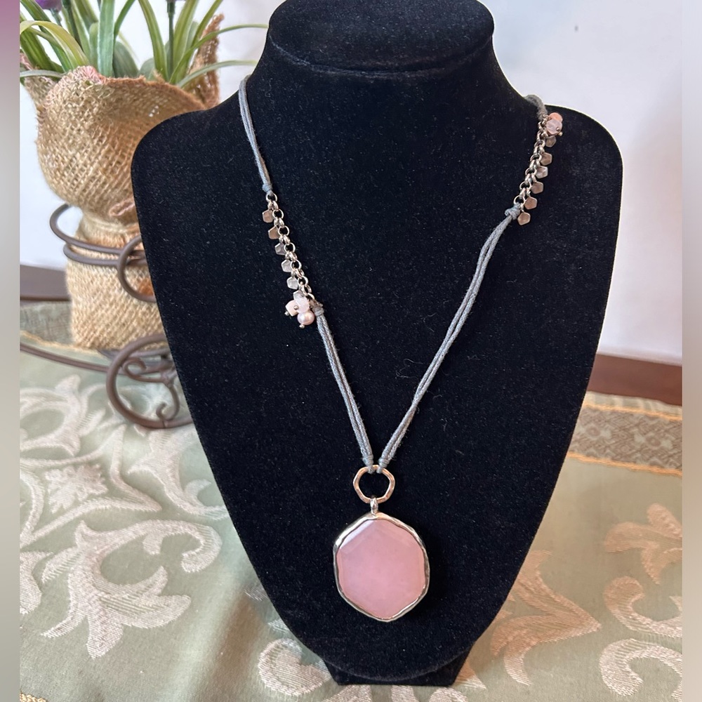 Silpada Sterling Silver, Rose Quartz Pendant, on a Pink Soapstone Necklace